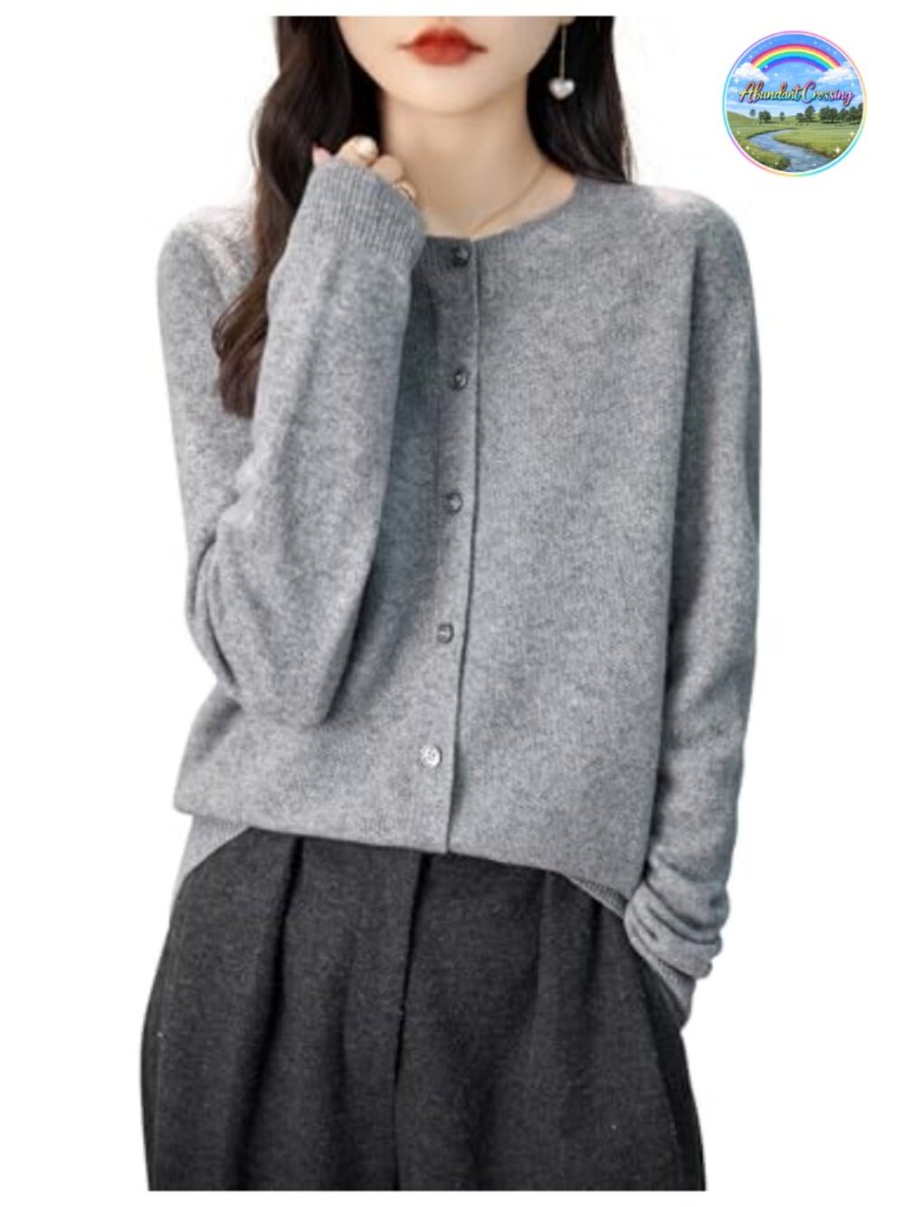100% Merino Wool Crewneck Seamless Knitted Long Sleeve Sweater Cardigan